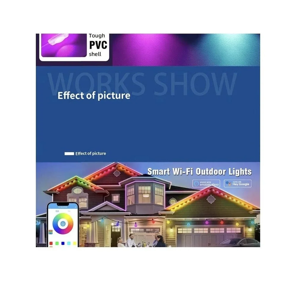 Smart WiFi LED Eaves Lights 49.2FT Outdoor RGB Light Strip IP67‎ Alexa Google